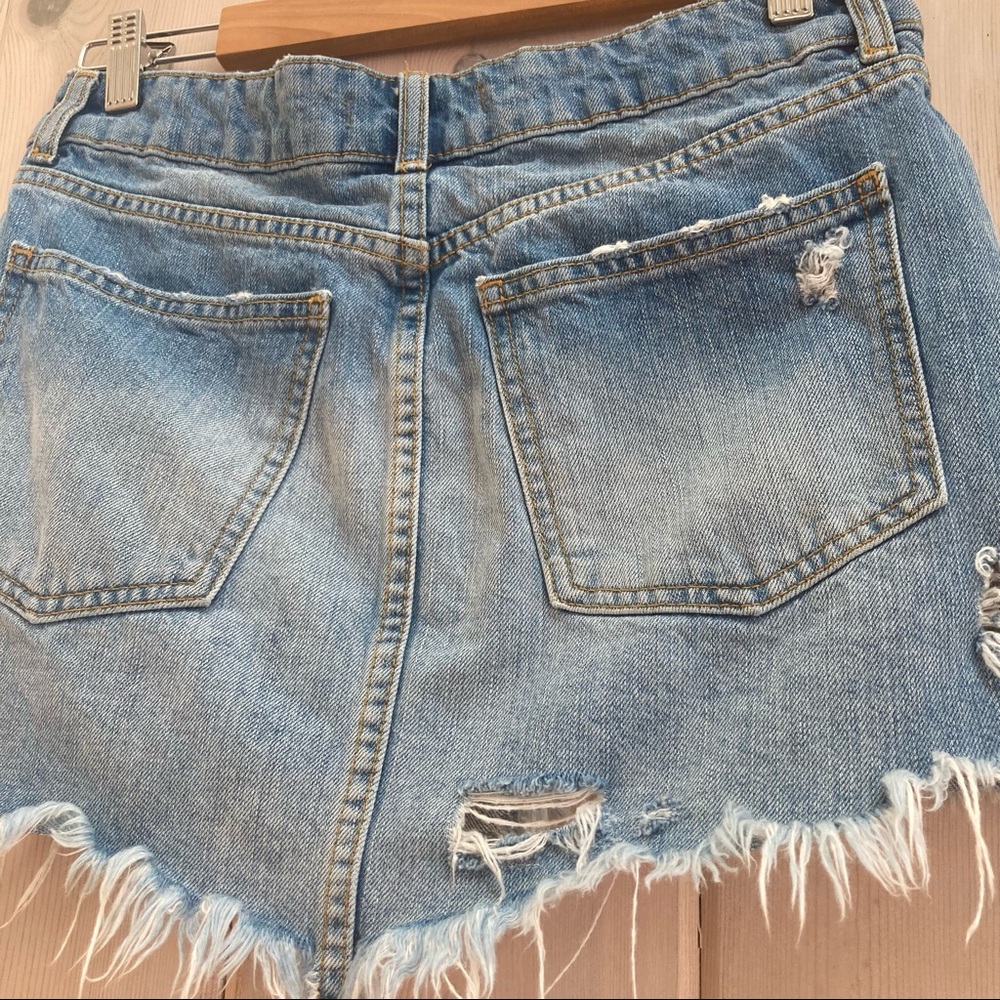 Free People Wild Rose Distressed Floral Embroidered Studded Denim Mini Skirt - Picture 11 of 12